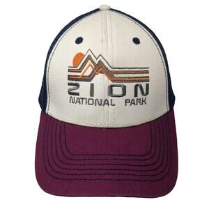 Mountain Zion National Park Trucker Hat Blue Beige OS Embroidered Mesh Snapback